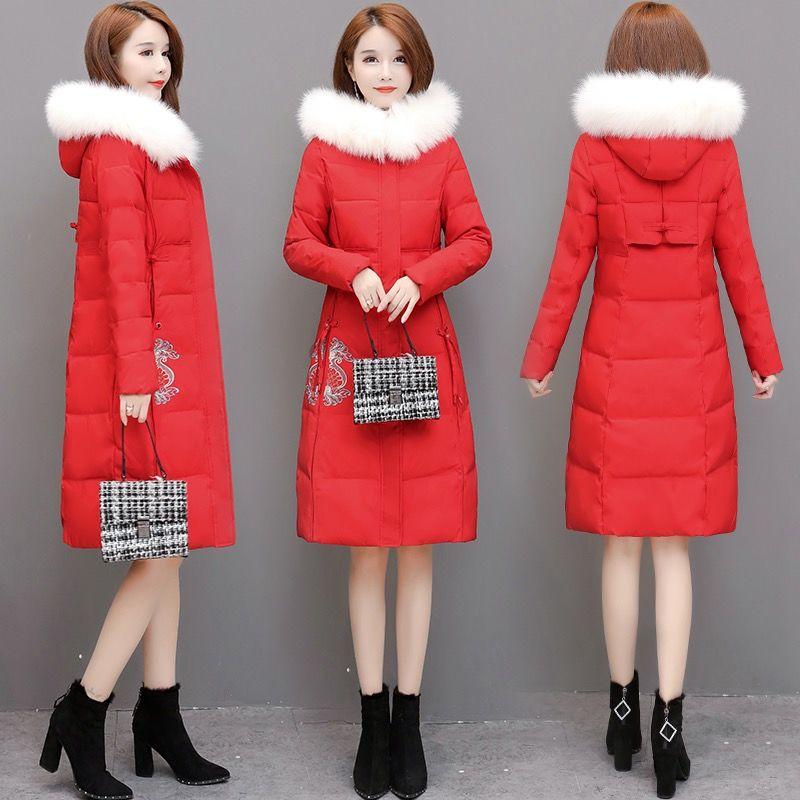 Winter Fashion Ladies Down Hooded Cotton Jacket Plus Velvet Thick Warm Parker Clothing Large Size Super Long Slim Coat