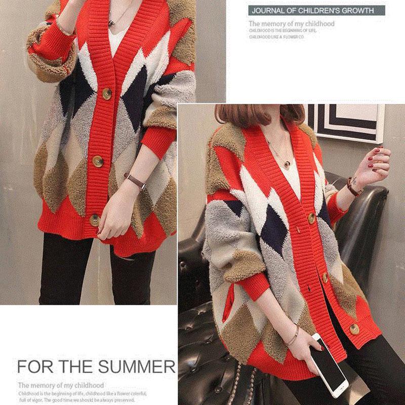 Casual Style V-neck Sweater Loose Plus Size Jacket Autumn and Winter Mid-length Female Top