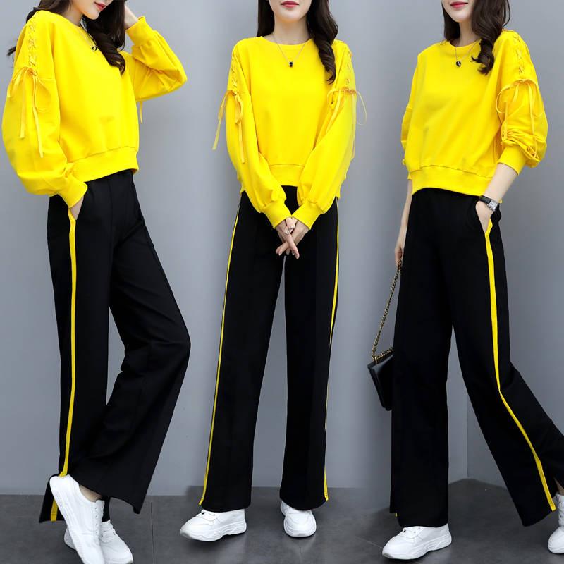 Joker Long-Sleeved Casual Sweatshirt Set Large Size Spring and Autumn Women's Clothing