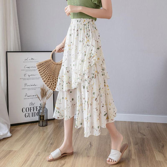 Floral Print Long Women's Skirts Casual Elegant Loose Elastic High Waist Street Femme Boho Skirts