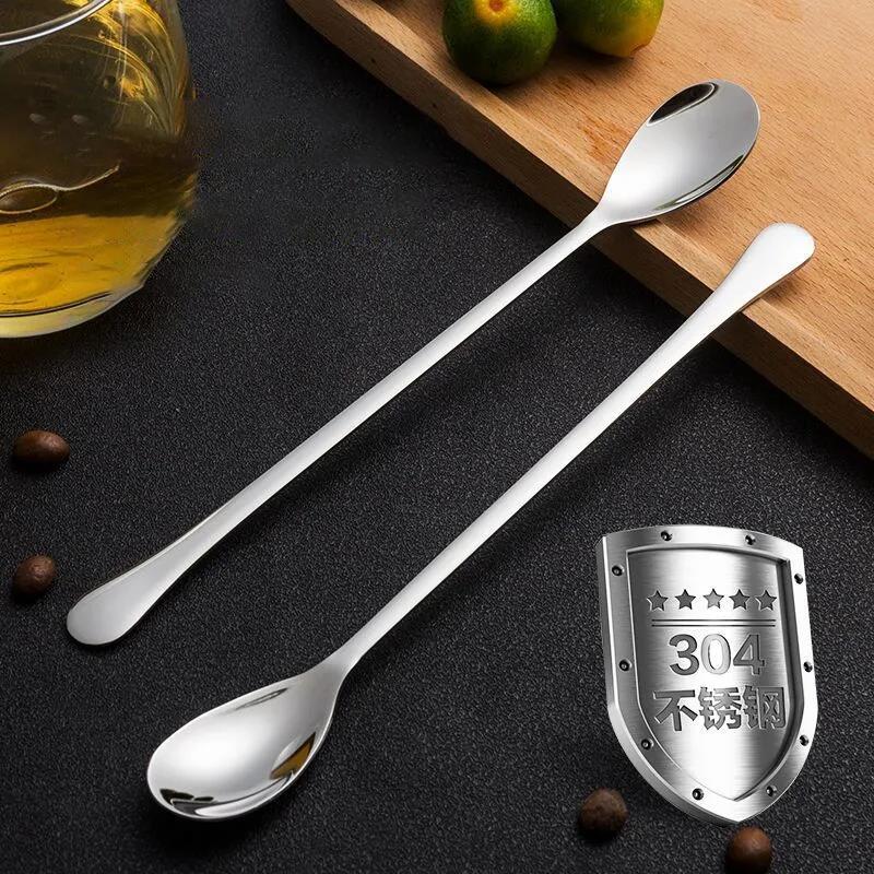 304 Stainless Steel Dinnerware Set Spoon Tea Spoon Dessert Coffee Ice Cream Spoons Kitchen Accessories Bar Tools New Long Handle