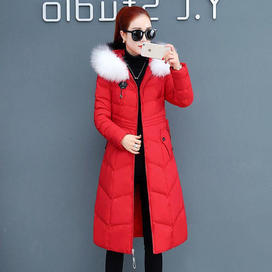 Winter Fashion Trend Big Fur Collar Women's Clothing Over The Knee Mid-length Warm and Slim Korean Cotton Jacket