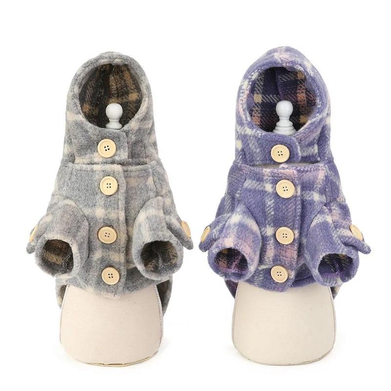 Dog Clothes Autumn and Winter Plaid Cotton Coat Windbreaker Teddy Bichon Small Dog Pet Warm Thick Clothing Hooded Coat Rompers Pet Supplies