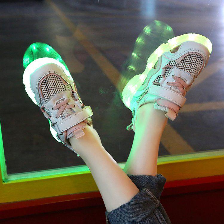 Mesh luminous shoes children's soft bottom girls fluorescent shoes boys light shoes shoes will glow