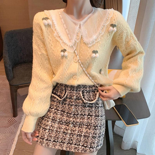 Spring  Autumn Loose Korean Short Style Knitwear Cardigan Women's Sweater Jacket Women's Long Sleeve All-match Top