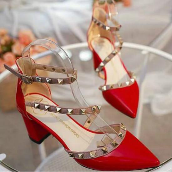 Ladies Patent Leather Winding Strap Sandals Rivets Heel Shoes Fashion Pointed Toe Stiletto Shoes