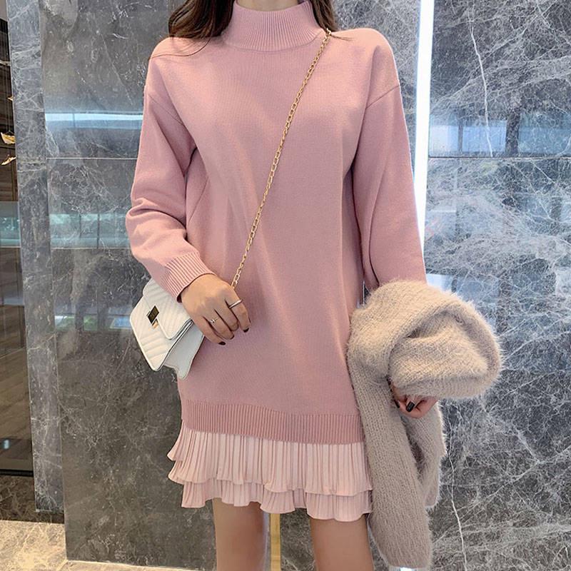 Autumn Winter Women Knitted Dress Turtleneck Sweater Dresses Lady Slim Long Sleeve Bottoming Dress