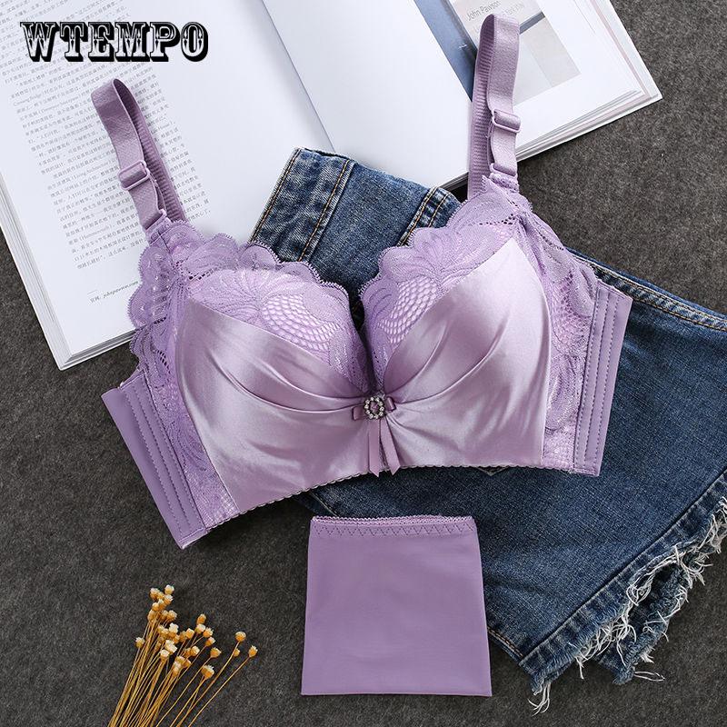 Summer No Steel Ring Gather Thicker Bra Adjust Ice Silk Thin Seamless Girl Underwear Women's Bra Set