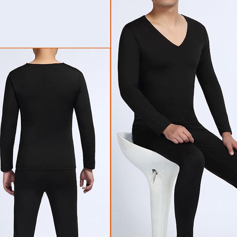 Men Winter Autumn Thermal Underwear Plus Velvet O-neck Tops Pants Tight Suit Thicken Windproof Comfortable Soft Lining Long Sleeve High Elasticity