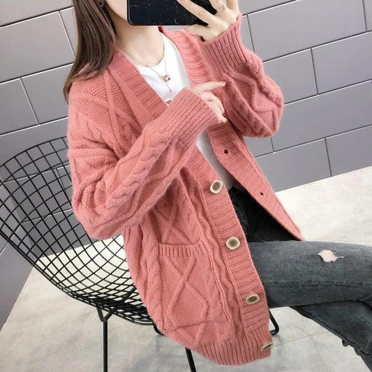 Sweater Cardigan Women's Spring and Autumn Loose Knitted Sweater Mid-length Casual Coat