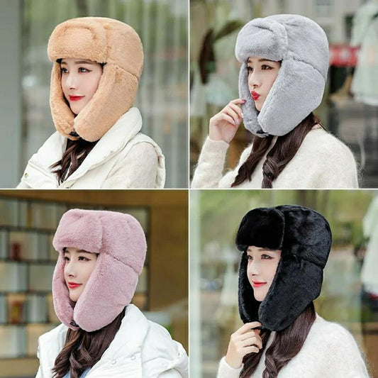 Women's Hat Winter Korean Version Plus Velvet Cold Proof Hat Winter Cycling Ear Protection Thick Windproof Warm Cute Hat Solid Long Ear Cap Fedoras