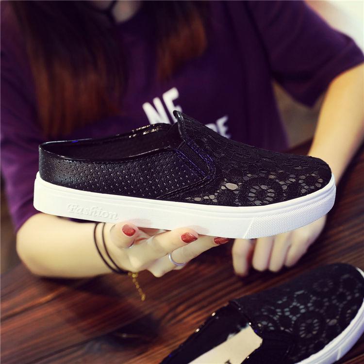 Women Summer Baotou Shoes Antiskid Soft Bottom Solid Color Shoes Outdoor Casual Mesh Patchwork Low Top Shoes