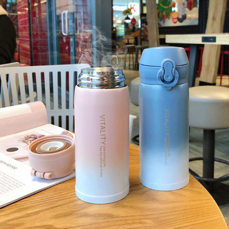 Thermos Cup Gradient Color Vacuum Flask Male and Female Students Simple Cup Creative Personality Fresh Portable Pop Lid Water Cup