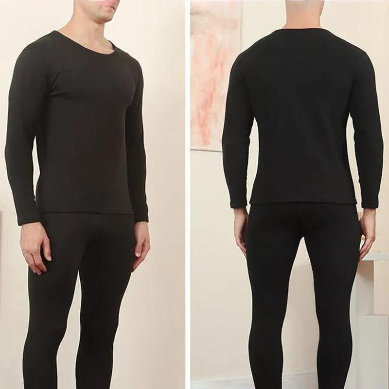 Men Winter Thermal Underwear Plus Velvet O-neck Tops Pants Tight Suit Thicken Windproof Comfortable Soft Lining Long Sleeve High Elasticity Slim