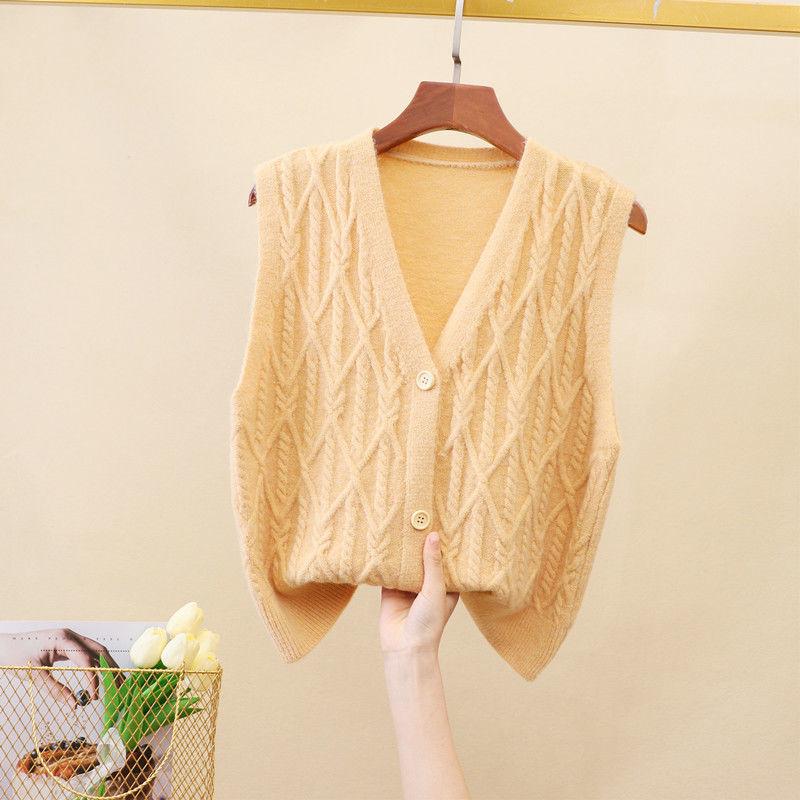 Sweater Vest Women Solid Autumn Winter All-match Leisure Outerwear Knitted V-Neck Sleeveless Female Elegant Chic Simple Harajuku