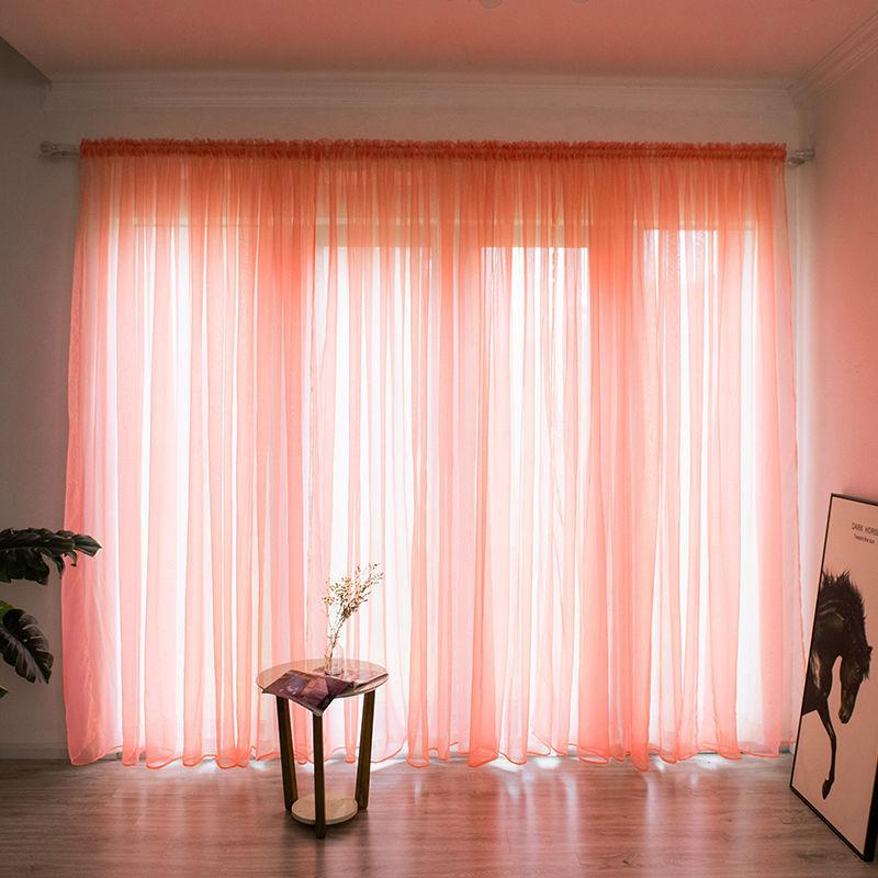 Nordic Simple Translucent Gauze Pure Color Finished Gauze Curtain Bedroom Bay Window Balcony Living Room Window Screen (1 Piece)