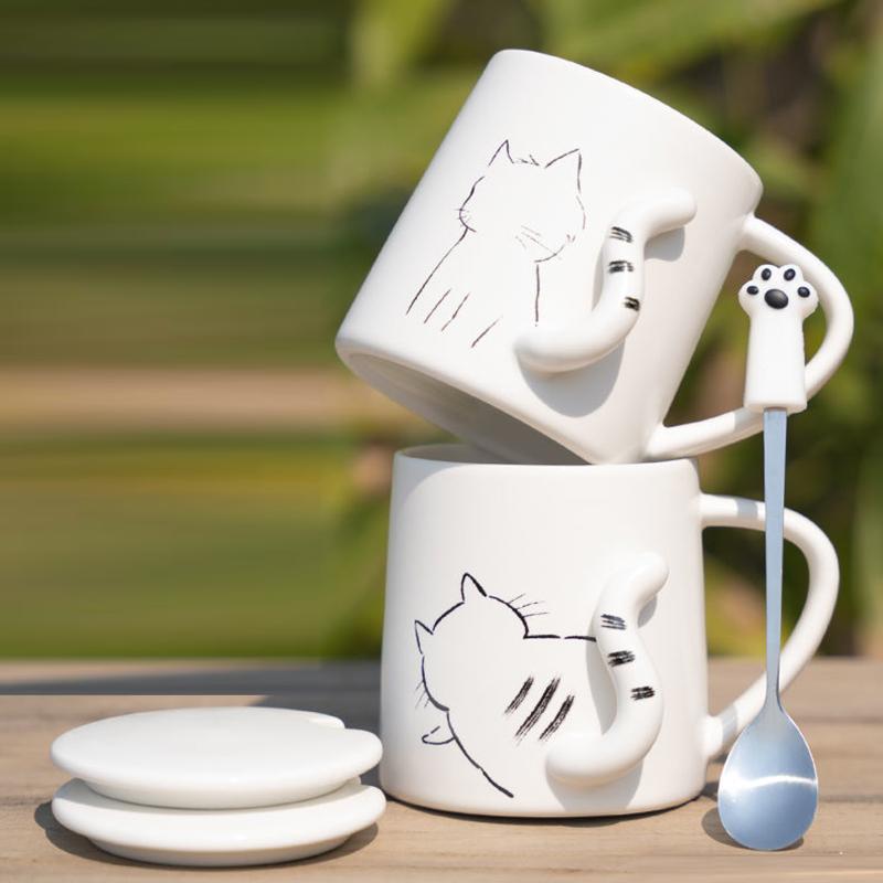 Mugs Female Spoon Coffee Cup Ceramic Couple Style Simple Household Drinking Cup Breakfast Milk Tea Cup