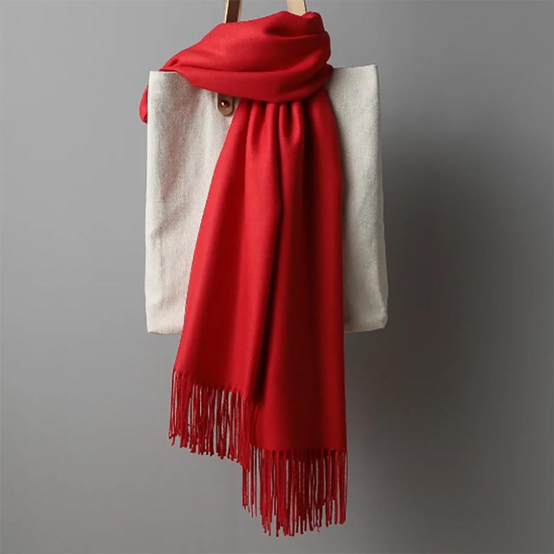 Women's Oversized Scarf Warm Tassel Shawl Solid Color Imitation Cashmere Thickened Dual-use Winter