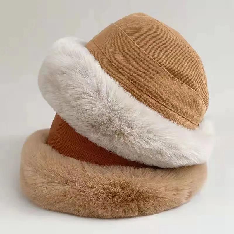 Winter Women's Thick Plush Basin Hat Korean Version of Solid Color Fisherman Hat Cold and Warm All-match Hat