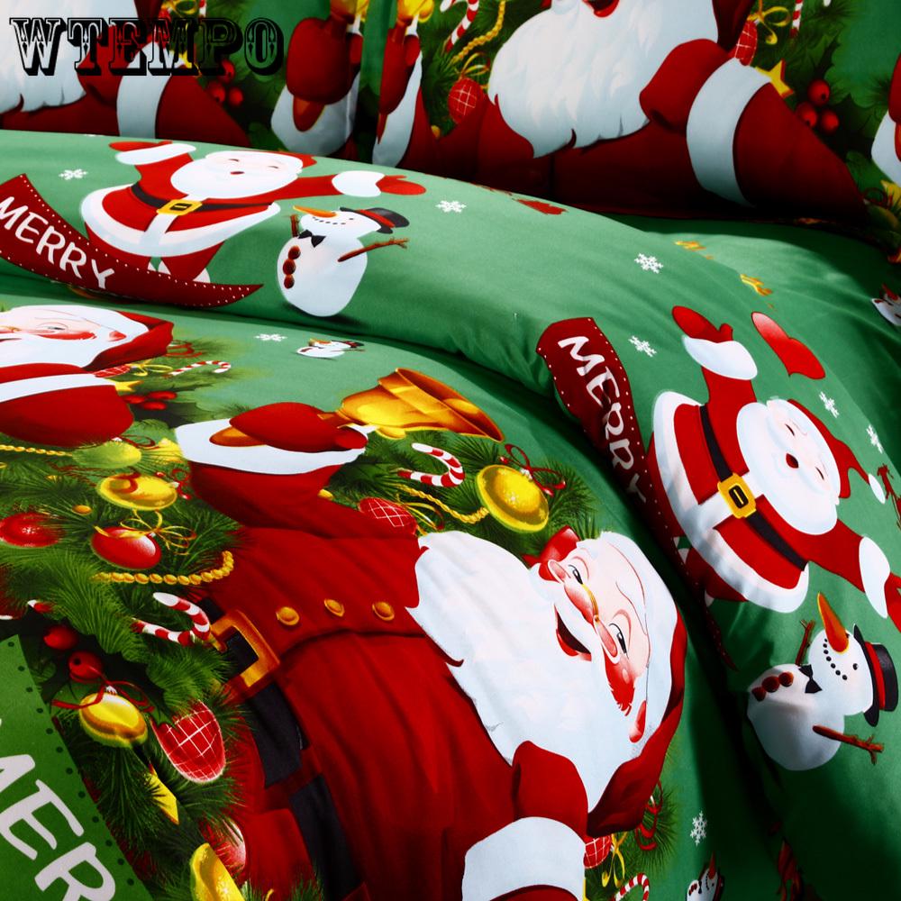 4pcs Cotton Material Printed Cartoon Merry Christmas Gift Santa Claus Deep Pocket Bedding Set