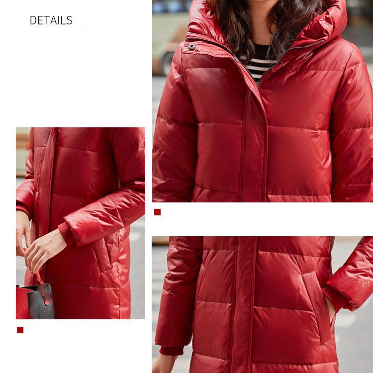 Glossy Down Jacket Women's Mid-length Hooded Slim-fit Padded Over-knee Warm Winter Jacket Padded Down Jacket