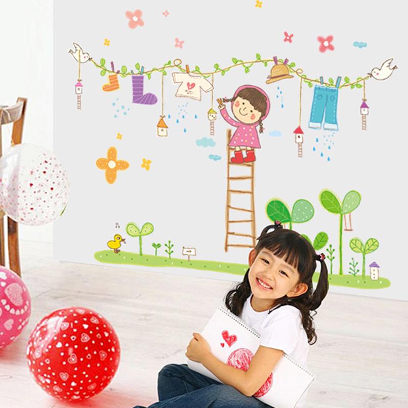 Clothes girl fifth generation removable wall stickers PVC transparent film kindergarten wallpaper