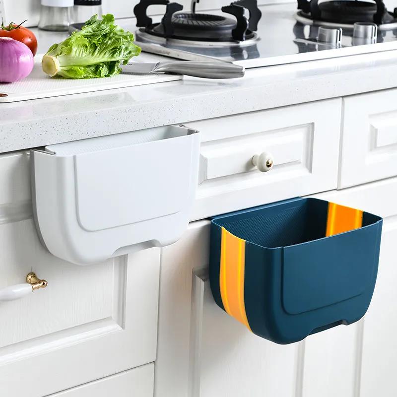 Kitchen Trash Can Hanging Household Wall-mounted Folding Storage Bin Classification Cabinet Door Kitchen Waste Garbage Bin Toilet