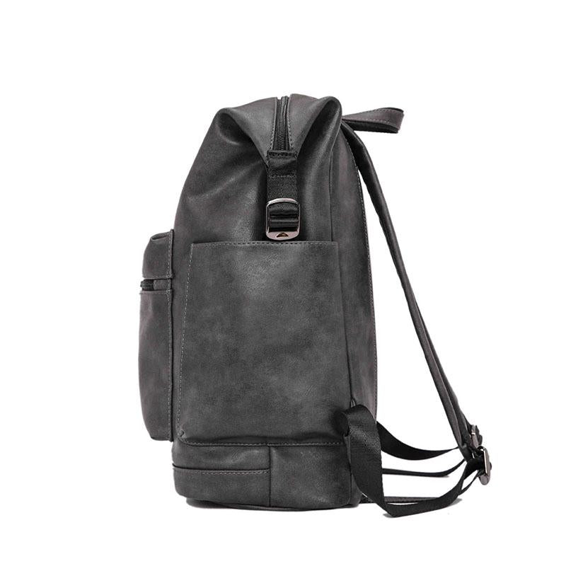 Gray Backpack Men Leather Large Capacity Waterproof Outdoor Sports Travel Student Book Computer Bags