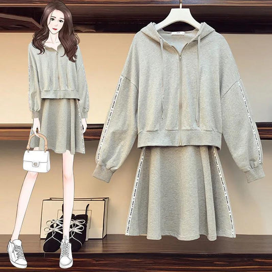 Casual Fashion 2 Pcs Women Set Cardigan Long Sleeve Loose Top + High Waist Hip Elastic Wide Leg Skirt Wild Suit