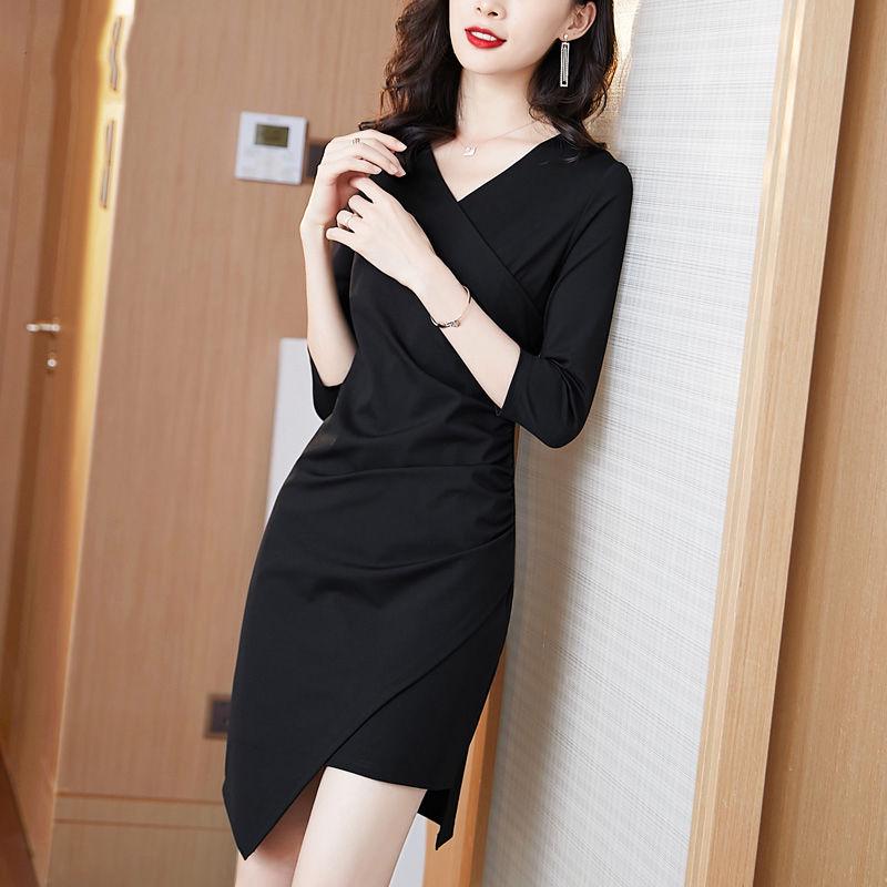 Summer Women V Collar Slim Long Sleeve Occupation Dress Temperament Occupation Tight Dress Vestidos