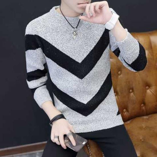 Sweater Male Men O-Neck Striped Color Knitted Sweater Fresh Youth Fashion Stripes Tops Clothes