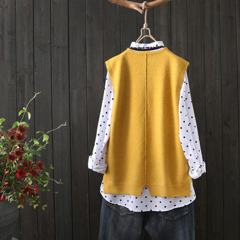 Short College Style Knitted Vest V-neck Pullover Wool Vest Women's Outer Sleeveless Sweater