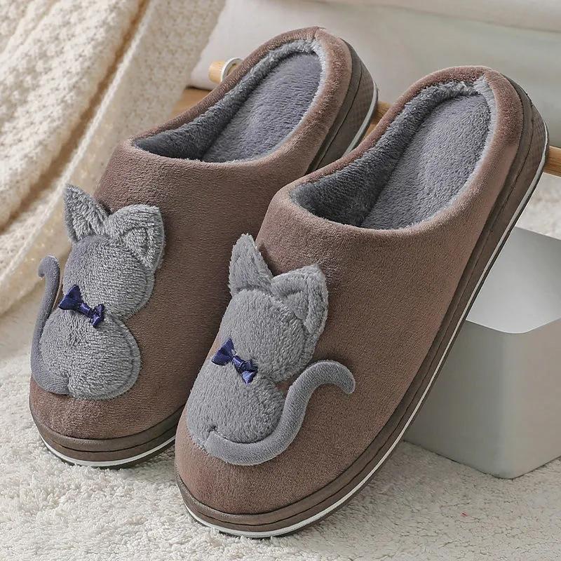 Couples Slippers Cute Cat Women Winter Warm Slippers Home Indoor Non Slip Slide Men Slippers