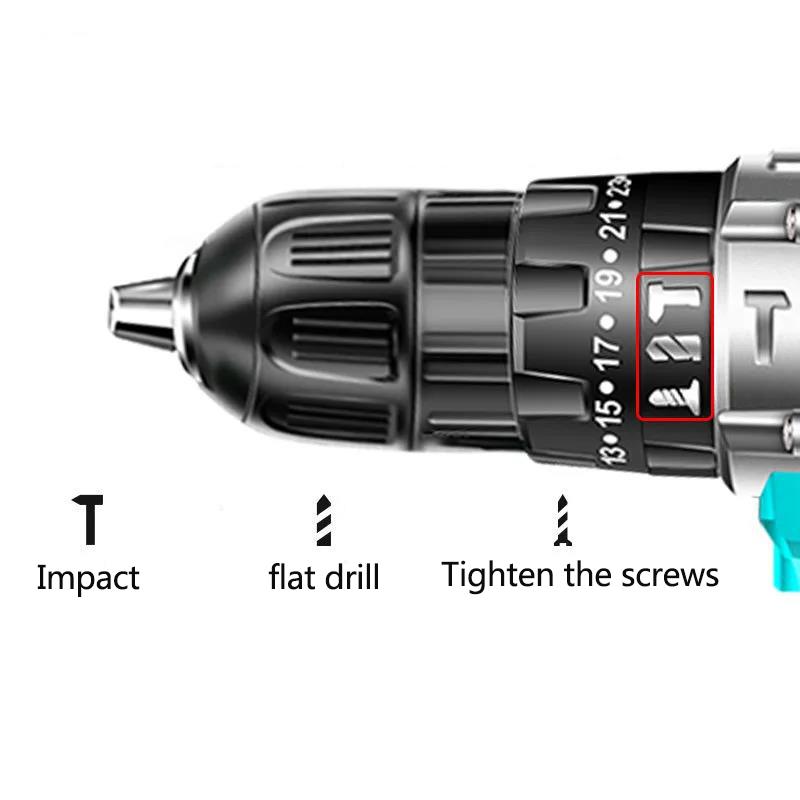 48V Cordless Impact Drill Electric Screwdriver Rechargeable Two-speed Power Tool with Battery