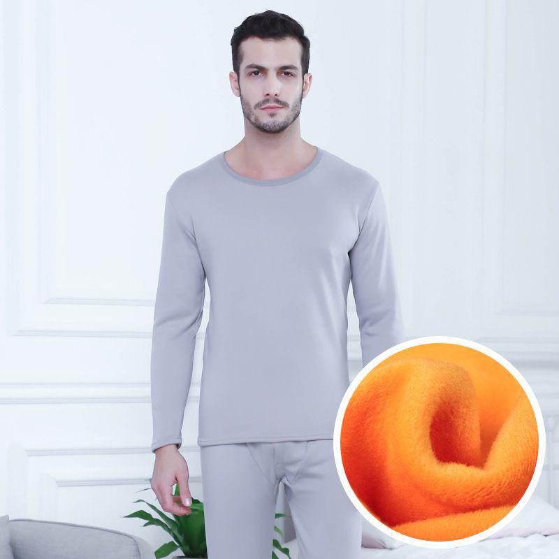 Men Winter Thermal Underwear Plus Velvet O-neck Tops Pants Slim Tight Suit Thicken Windproof Comfortable Soft Lining Long Sleeve High Elasticity