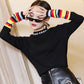 Autumn and Winter Striped Long-sleeved T-shirt Half High Neck Bottoming Shirt Loose Fashion Top