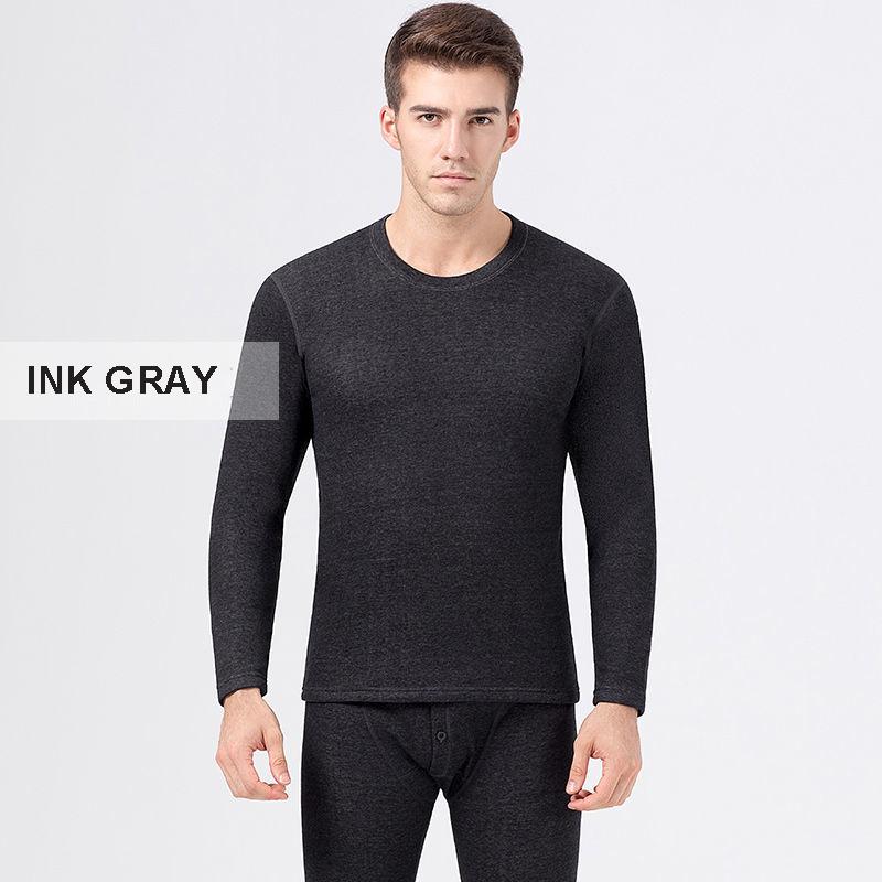 Thermal Underwear Men's Round Neck Plus Velvet Thickening Warm Soft Dense Velvet Composite One Thermal Underwear Suit In Winter