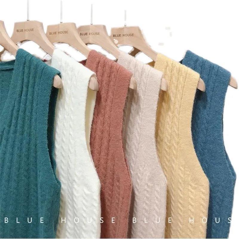 Pure Color V-neck Single-breasted Knitted Cardigan Wild Vest Women Retro Style Outer Vest Vest Thin Sleeveless Sweet Sweater