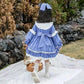 Girls Dress Lolita Children's Princess Dress Sky Blue Stitching Cute Little Girl Sweet Tutu Skirt Vintage Lace Dress