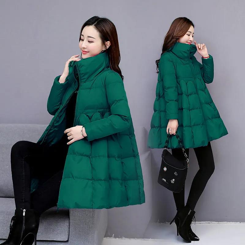 Large Size Cotton-padded Jacket Women's Cloak Cotton-padded Jacket A-line Temperament Korean Version of The Wild Thick Padded Jacket Mid-length