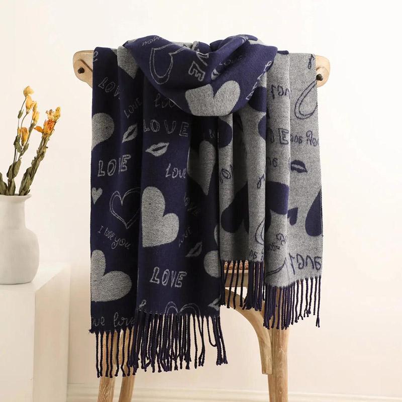 Winter Flowers Cashmere Scarf Women High-end Western Style Su Shawl Thickened Warmth Double-sided Two-color Bib Women