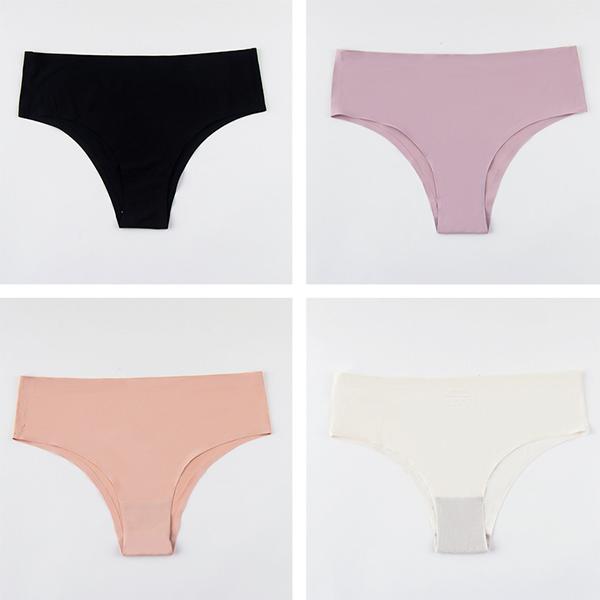 4Pcs/Set Plus Size Women's Panties Seamless Sports Underpants Solid Color Fitness Thong Low Waist T-pants