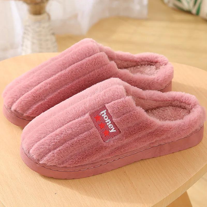 Winter Cotton Shoes Women Platform Slippers Plus Size Thick Warm Slides Mens Indoor Casual Non Slip Slipper