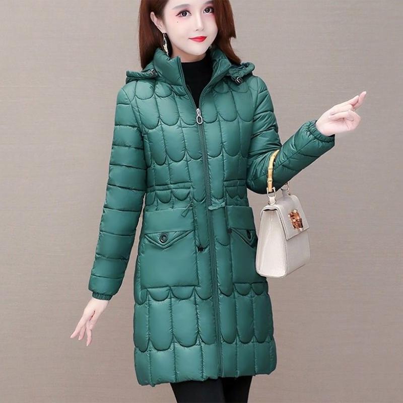 Women's Mid-length Down Jacket Winter Korean Loose Cotton Clothes Casual Hooded Padded Jacket Quilted Jacket