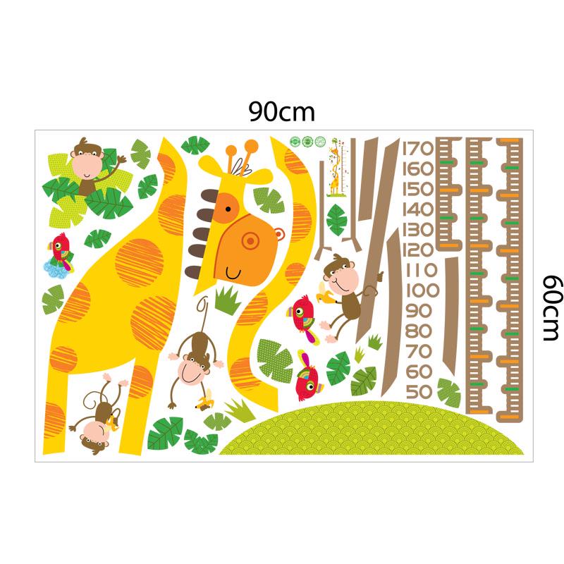 [Wall stickers] giraffe monkey children height wall stickers for kids rooms nursery kitchen refriger