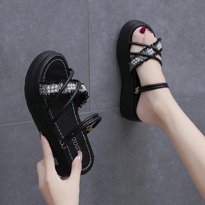 Two Wear Women's Summer Sandals All-match Thick-soled Height-increasing Shoes Fashion Students Wear Sandals and Slippers Outside