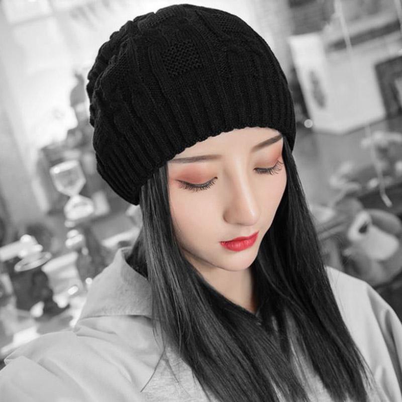 Winter Woolen Hat Korean Fashion Wild Ultra-thick Knitted Hat Plus Velvet Soft Hat for Women