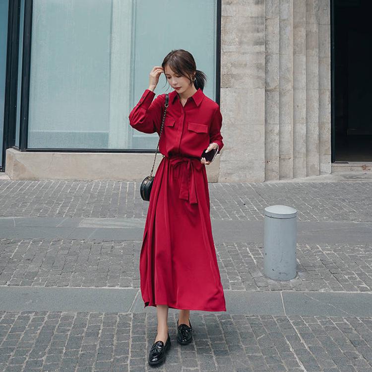 Business Chic Women Shirt Dress with Button Up Long Sleeve Spring Summer Dress Office Lady Outfit