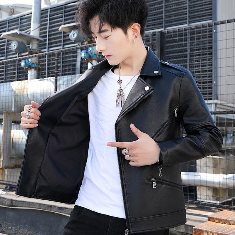 Fall/winter Lapel Leather Men's Korean Youth Leisure Motorcycle Jacket Large Size Leather Jacket