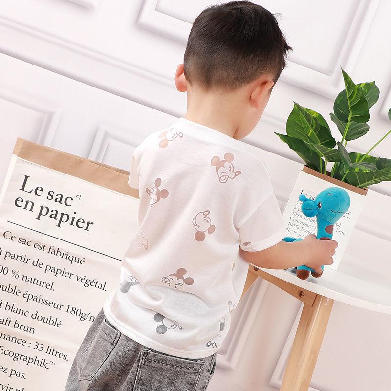 Boys Short-sleeved T-shirt Summer Girl Short-sleeved Hollow T-shirt Children's Solid Color Round Neck Ice Silk Top